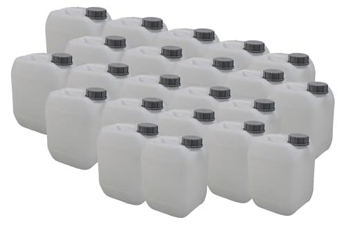 5L / 1.32 Gallon Black Jerrican | Tamper Evident Screw Cap | Food Grade Quality | BPA Free | Perfect Container to Ship Chemicals & Liquids | Easy Stacking HDPE Containers | Pack of 22