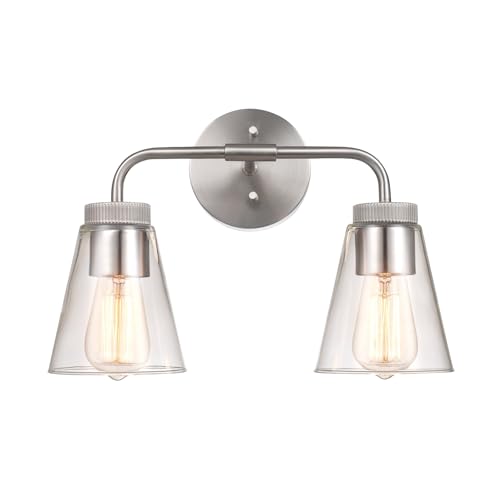 Image of Globe Electric 2-Light Vanity Light, Brushed Nickel Finish, Clear Glass Shades