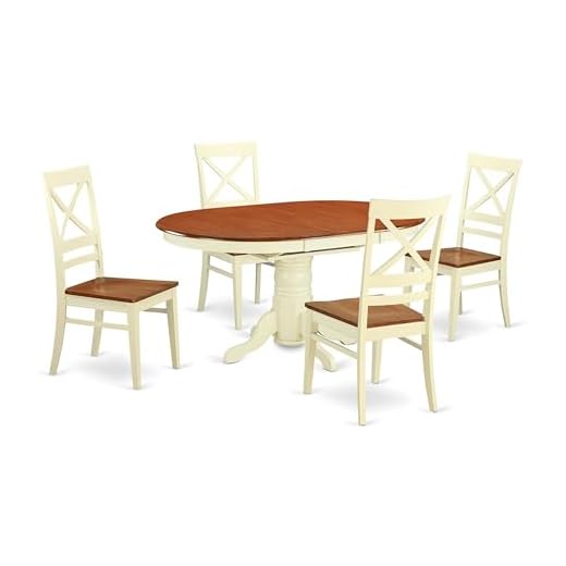 East West Furniture modern dining table set 4 Great wood dining chairs - A Attractive round dining table- cherry Color Wooden Seat cherry and buttermilk Butterfly Leaf wood kitchen table