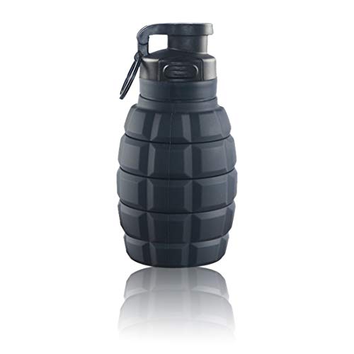 Tufcup Spittoon Bottle for Chewing Tobacco - Reusable Spit Dipping Cup with Lid - Collapsible, Spill Resistant, Leak Proof Travel Spitter - Silicone Body - Fits Most Cup Holders (Grey Grenade)
