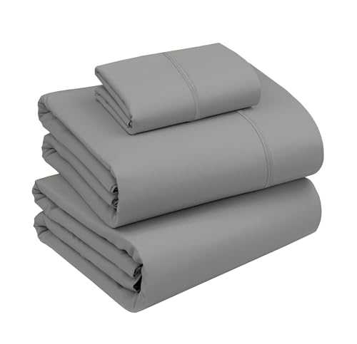 Image of RUVANTI 100% Cotton Percale Sheets Twin Size, Dark Gray | Crisp Cooling, Deep Pocket 16 inch, Soft Breathable & Durable, Hotel-Style, 3 Piece Set