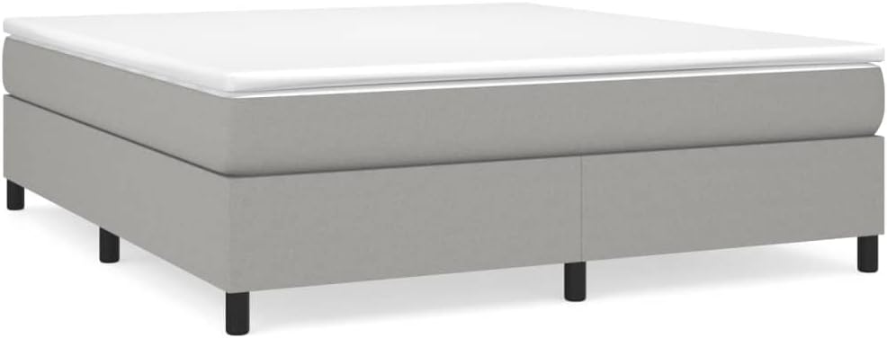 King Size Bed Frame Light Grey Polyester Fabric Upholstered Platform with Durable Engineered Wood Foundation and Slatted Mattress Support for Modern Bedroom Stability