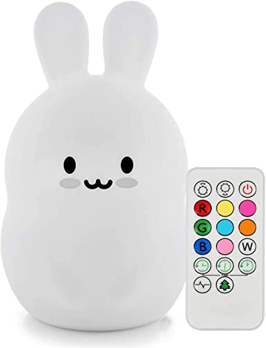 Image of Animal-Shaped Night Light, Rechargeable LED Soft Silicone (BPA Free) Bedside Lamp for Children /Adults, Adjustable Brightness and 9 Colors by Touch Control & Remote Control (Big Rabbit)