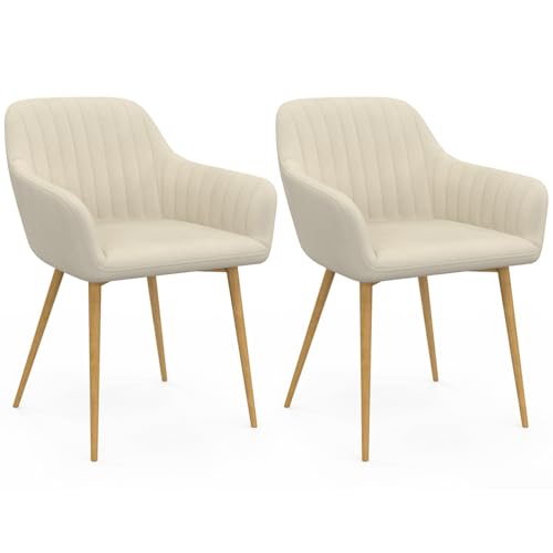 IDMarket - Lot de 2 chaises de Salle à Manger, fauteuils de Table Jany matelassées Velours Beige Pieds Effet Bois