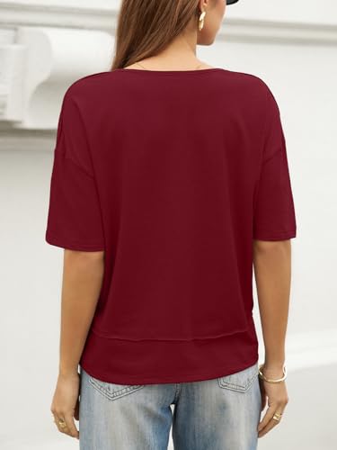 Image of UNCLECAT Womens V Neck T Shirts Summer Trendy Loose Fit Casual Tops Tees
