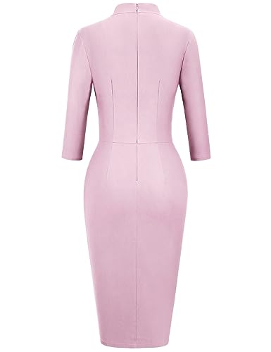 Image of MUXXN Women's Midi Pencil 1950s Vintage Cocktail 3 /4 Sleeve Tie Neck Bodycon Mid-Calf Dress with Pockets