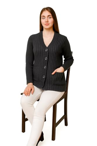 Image of MANRA Women's Woolen V-Neck Buttoned Full Sleeve Cardigan Self Design Soft Wool Fabric Winter Wear Pure Wool Sweater Fully Warm with Front Pockets Stylish Cardigan