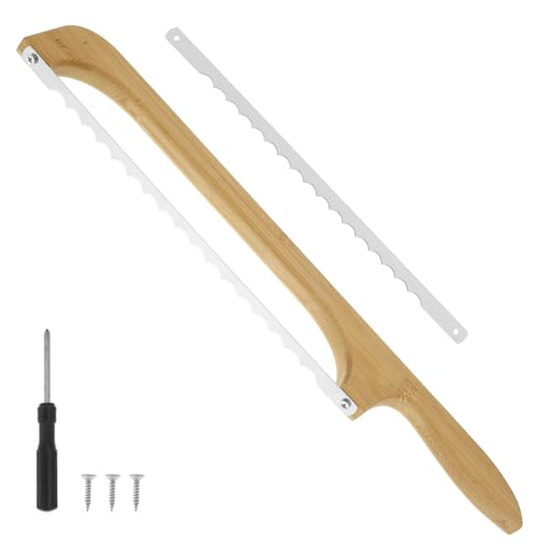 HZUIZXYO Bread Bow Cutter, 40 x 7 cm Stainless Steel Sourdough Bread Slicer with Wood Handle Serrated Bagel Cutter Replaceable Bread Cutter Slicer Practical Bread Slicer for Home Baking