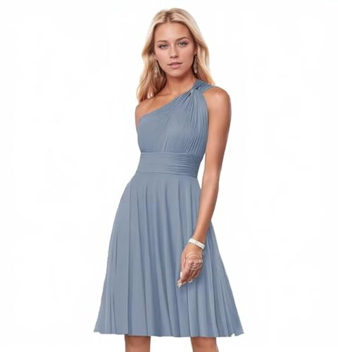 Kyeuan One Shoulder Bridesmaid Dresses with Pockets Sleeveless Short Ruffle Homecoming Dresses for Teens4