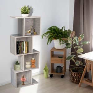 Image of Bookcase, Bookshelf, Freestanding Display Storage Shelves Open Bookcase for Bedroom, Small Bookshelf for Living Room and Office (Grey, S-Shaped)
