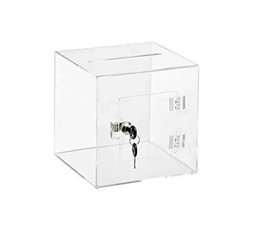 adiroffice 8" x 8" acrylic ballot box donation box with easy open rear door - durable acrylic box with lock - ideal for voting, charity & suggestion collection - clear