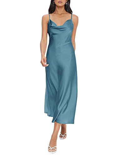 Image of Floerns Women's Spaghetti Strap Cowl Neck Long Slip Satin Silk Midi Dress
