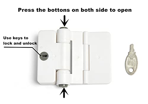 2 Pack Refrigerator Door Locks Double Button Adhesive Fridge Lock with Keys, File Drawer Lock, Child Proof Freezer Door Lock and Child Baby Safety Cabinet Locks