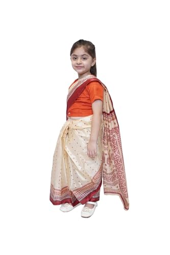 Image of Kaku Fancy Dresses Polyester Indian Ethnic Cream Color Saree Costume For Kids - 3-4 Years, For Girls