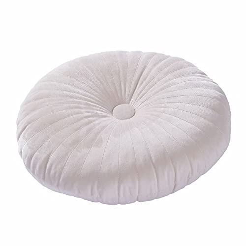 XQ House Round Pillow Cushion for Couch Velvet Decorative Small Throw Pillow Solid Color for Living Room Bed Floor 13.7”, Beige