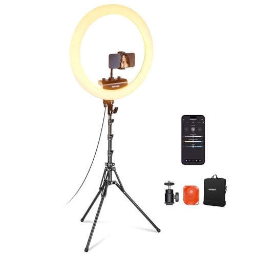 NEEWER 18 inch Ring Light with Tripod Stand and Phone Holder, Ultra Thin Video Ringlight 2900K-7000K TLCI98 App Control, Softer Lighting for Lash Tattoo Makeup Live Stream TikTok, RP18B Pro White