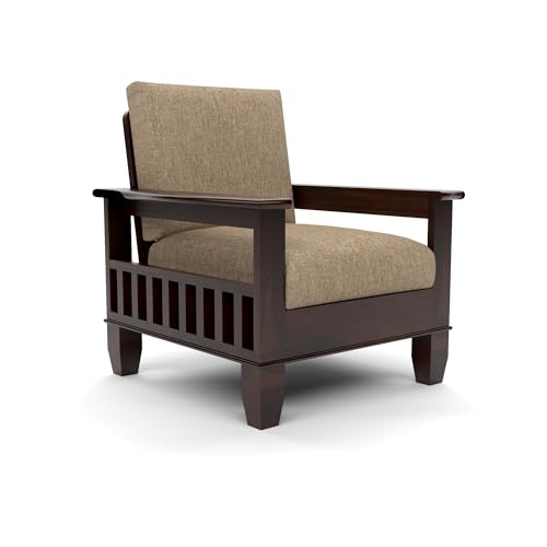 Image of Sheesham Wood Single Seater Sofa | Premium Wooden Single Sofa Chair for Living Room & Bedroom | Single Person Sofa for Home & Office Furniture (Joren Walnut, 1 Seater)