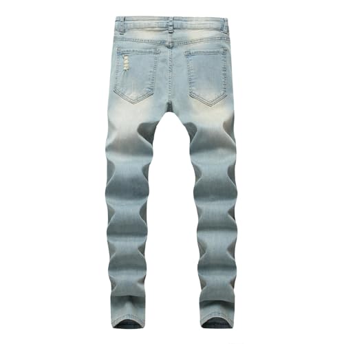 Jeans Pants Trousers Denim Stretch Slim Fit Street Trendy Ripped Worn Casual Pleated Straight Leg for Men4