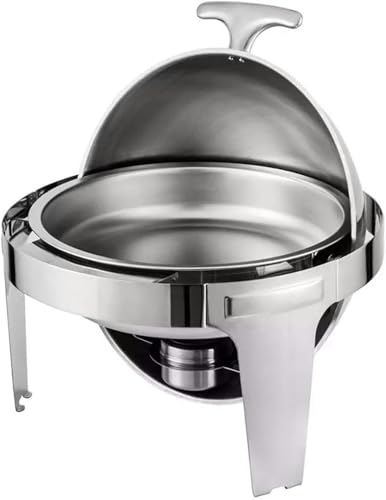 AFLEPCBRQ Roll-Top-Chafing Dish, komplettes Edelstahl-Chafer- und Buffetwärmer-Set mit Lebensmittelpfanne, Wasserpfanne und Brennstoffhaltern für Hochzeiten und Partys (rund, 6 l) – Bild 3