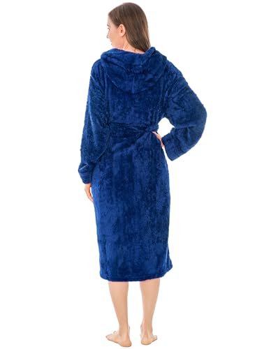 PAVILIA Women Hooded Plush Soft Robe | Fluffy Warm Fleece Sherpa Shaggy Bathrobe