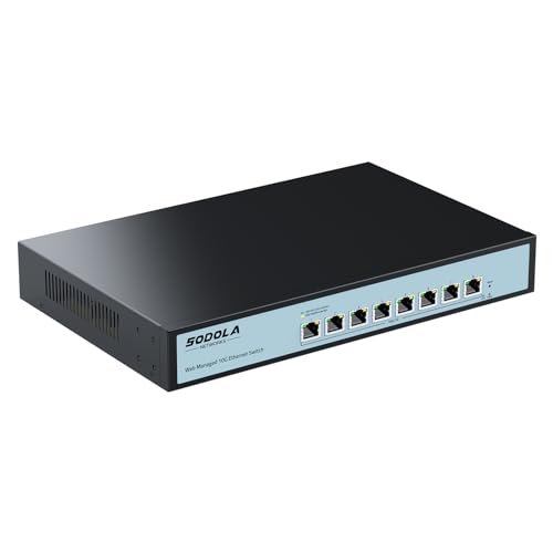 Image of SODOLA 8 Port 10Gb Easy Web Managed Switch, 8 x 10G RJ-45 Ports, 160Gbps Bandwidth, Support LACP, VLAN, QoS, 10G /5G /2.5G /1000M /100M Auto-Negotiation, Multi-Gigabit Managed Ethernet Switch