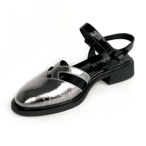 Ballerines femme en cuir véritable argenté chaussures plates confortables