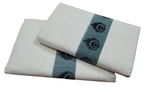 INDIA MADEKerala Kasavu kuri print Single Set Mundu with extra length