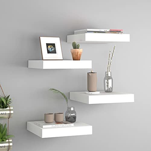 UJCHVHN 4 estantes de pared flotantes blancos de 23 x 23,5 x 3,8 cm, estantes de pared y repisas