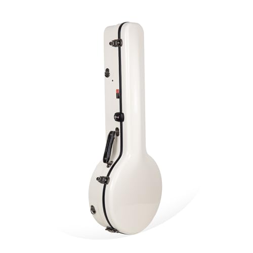 Crossrock Fiberglass Banjo Case Fits 5-String Resonator Styles, with Interior Compartment, Backpack Straps, Hygrometer, TSA Lock-Milky White (CRF2023BJMW)