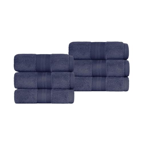SUPERIOR Turkish Cotton 6-Piece Hand Towel Set, Small Towels for Home Bathroom Essentials, 16" x 28" Absorbent Hand Towels, Hotel, Gym, Dorm, Apartment, Airbnb, Decorative, Fast Drying, Crown Blue