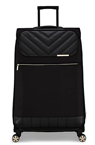 Ted Baker Albany Eco Softside Lightweight Fashion Spinner Luggage Suitcase (Checked-Large, Black)