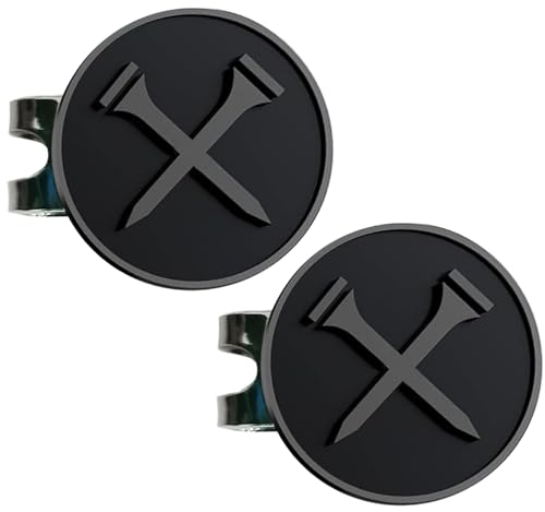 Adhere ゴルフ マーカー 面白いゴルフボールポジションマーカー 磁気ハットクリップ付きソフトエナメル、パーソナライズされたゴルフタックパターン 2個入ゴルファーへのギフトに (黒2個)