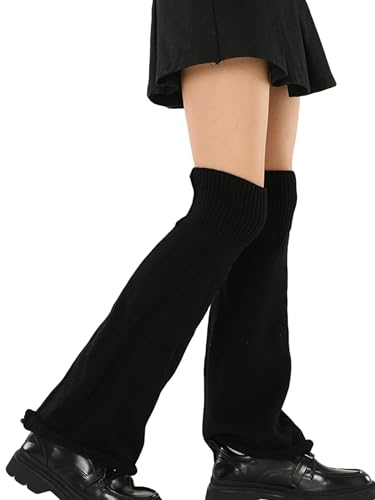 *daisysboutique* Retro Women 80s Adult Ribbed Knitted Leg Warmers Kawaii Y2K Harajuku Gyaru Goth Lolita Accessories (Flared-Black One Size)