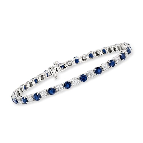 Ross-Simons 6.25 ct. t.w. Sapphire and 1.00 ct. t.w. Diamond Tennis Bracelet in Sterling Silver