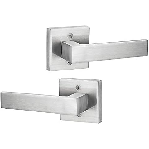 Berlin Modisch Zeitgenössischer, quadratischer Türklinke, 2 Stück, nicht drehend, einseitig, nur Hebel-Set - Satin-Nickel-Finish Cover