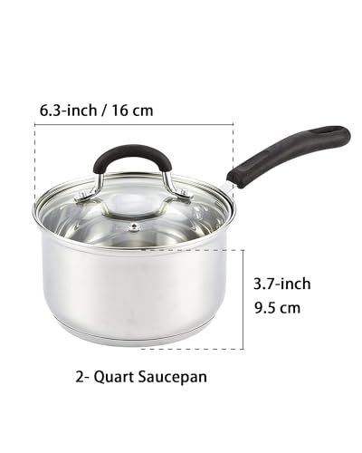Cook N Home Saucepan Sauce Pot with Lid 2 Quart Stainless Steel , Stay Cool Handle, silver