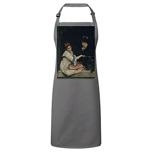 Tablier cuisine peinture deux femmes regardent par la fenêtre vintage gris original