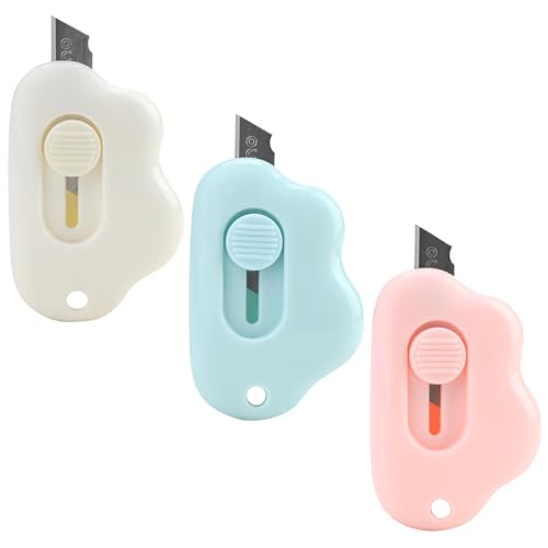 3 Piezas Mini Navaja de Bolsillo, Mini Cuchillo Retráctil Universal, Mini Cutter Utilitarios, Navaja de Seguridad Minicortador, para Cortar Papel de Oficina Express Papelería Artesanía (4 Colores)