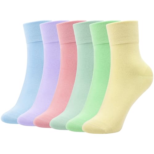 6 Pairs Thin Ankle Socks for Women, Womens Cotton Casual Dress Crew Lightweight Breathable Colorful Socks Size 5-9