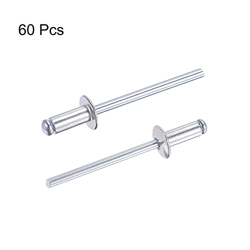 Uxcell Blind Rivets, Aluminum Pull Rivets Core Decoration Rivets 4Mm Diameter 10Mm Grip Length Silver Tone, 60Pcs #TOP3