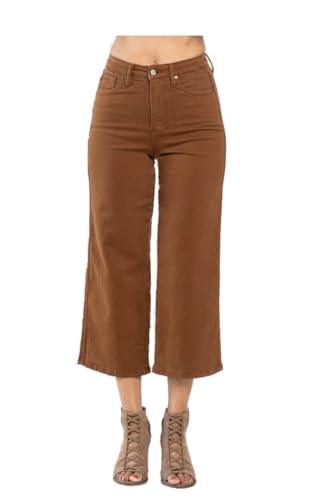 Judy Blue High Waist Tummy Control Garment Dyed Wide Crop Jeans, 88805 (Camel)