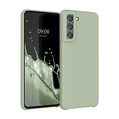 kwmobile Case for Samsung Galaxy S21 FE Case - Soft Cover - Shockproof Silicone - Wireless Charging Gray Green