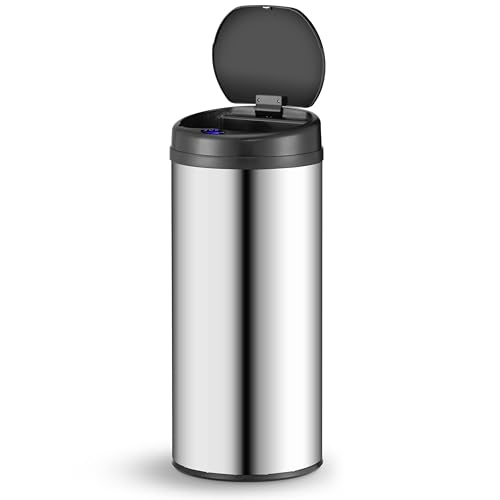 Juskys Cubo de basura automático con sensor 50L - Cubo de basura eléctrico, sensor de movimiento, tapa automática, impermeable, anillo de sujeción, cocina - plata
