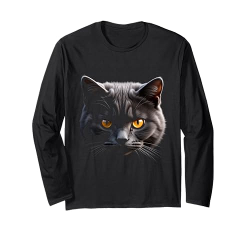 Gatto britannico a pelo realistico Maglia a Manica corto nero