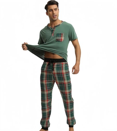 Men's Pajama Set Sleepwear Pjs Lightweight Short Sleeve Crewneck Nightwear Dry Soft Sleep Set With Pocket3