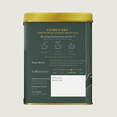 Luxmi Estates Citrus Sky Lemongrass Ginger Green Tea 100G Loose Leaf Pack | Certified Organic Darjeeling Green Tea | Citrus Flavor & Aroma | Natural Lemon Balm Tea - Calming, Supports Digestion | Lemon Grass Leaves #TOP6