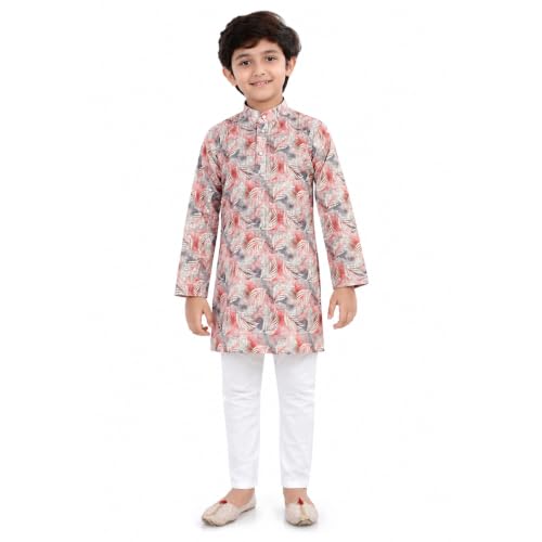 Image of Boys Cotton Full Sleeve Printed Kurta Pyjama Set, Chikankari Kurta Kids Ethnic wear Festive & Traditional Outfit | Boys Kurta Pajama Set