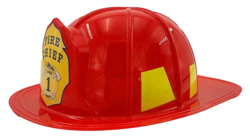 Carnavalife Capacete de bombeiro para adultos e crianças grandes, chapéu disfarce de bombeiro América, tamanho único, vermelho