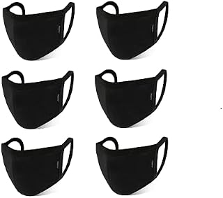 TENQUAN 6 Pcs Black Face Masks Cotton Washable, Black Mask with Wire Nose Earloop Cloth Facemasks Anti Dust Mask with 2 -Layer Breathable Resuable for Cycling Camping Travel Unisex
