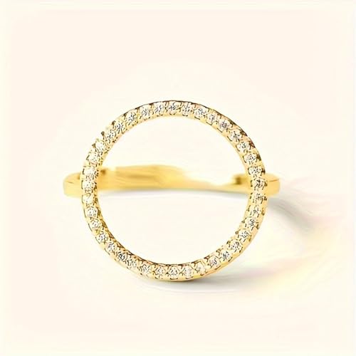 White Gold Plated Inlay Cubic Zirconia Vintage Round Geometric Hollow Design Statement Ring Personalized Accessory Ideal for Women's Daily Casual Wear Party Holiday Anniversary Love Jewelry Gift